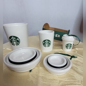 Starbucks 2016 Ceramic Nesting Hot Cups with Christmas Ornament Set Collectible